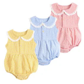 Summer Cotton Baby Bodysuit Newborn Cute Plaid Clothing for Baby Girls Sleeveless Toddler Infant Bodysuits