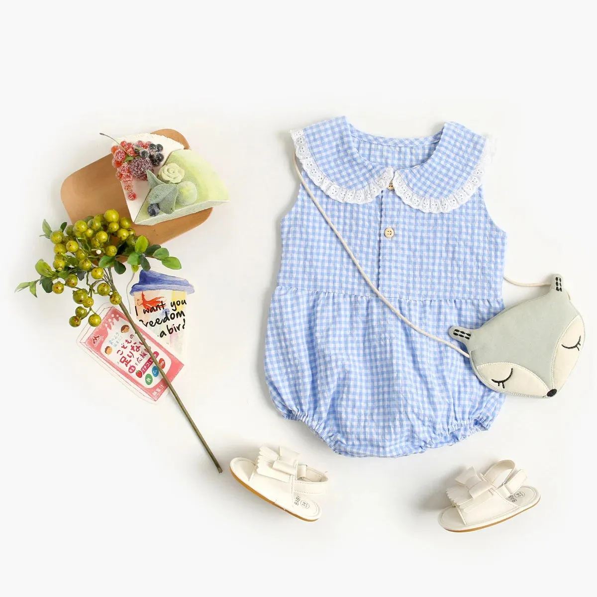 Summer Cotton Baby Bodysuit Newborn Cute Plaid Clothing for Baby Girls Sleeveless Toddler Infant Bodysuits