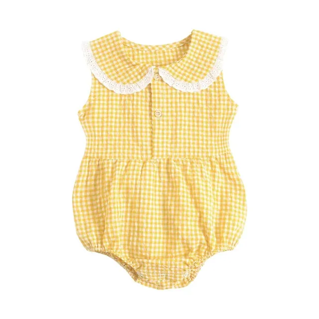 Summer Cotton Baby Bodysuit Newborn Cute Plaid Clothing for Baby Girls Sleeveless Toddler Infant Bodysuits