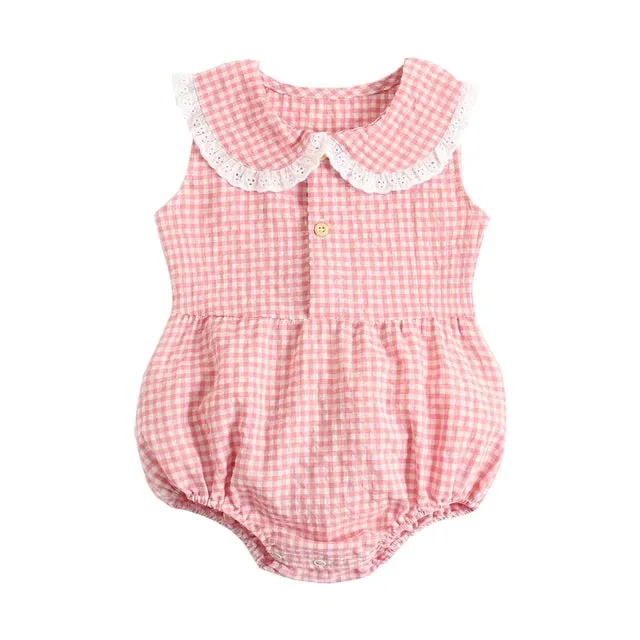 Summer Cotton Baby Bodysuit Newborn Cute Plaid Clothing for Baby Girls Sleeveless Toddler Infant Bodysuits