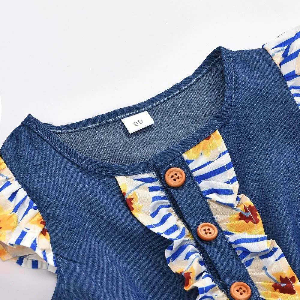 Summer Girls Jumpsuits Printed Single Breasted Flying Sleeves Jumpsuits Wholesale Girls Clothes