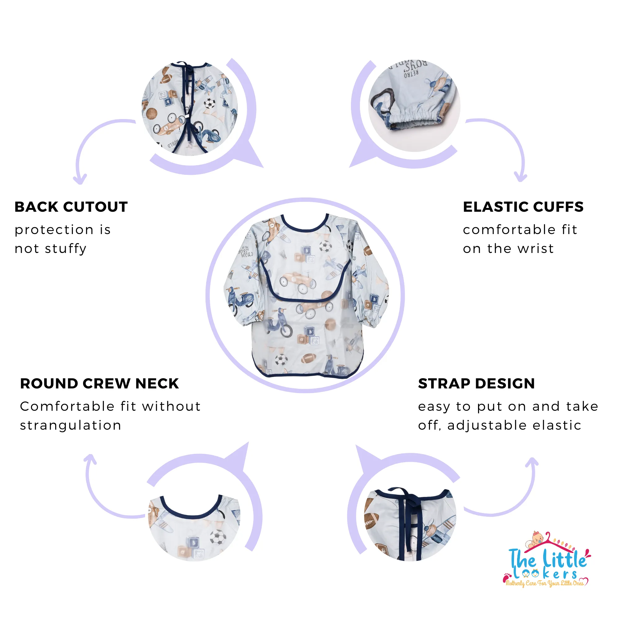 THE LITTLE LOOKERS Baby Bibs with Pocket Long Sleeved Bib for Toddlers, Kids I Washable, Lightweight & Waterproof, Bibs for 6 - 24 Months Baby (Pack of 2)