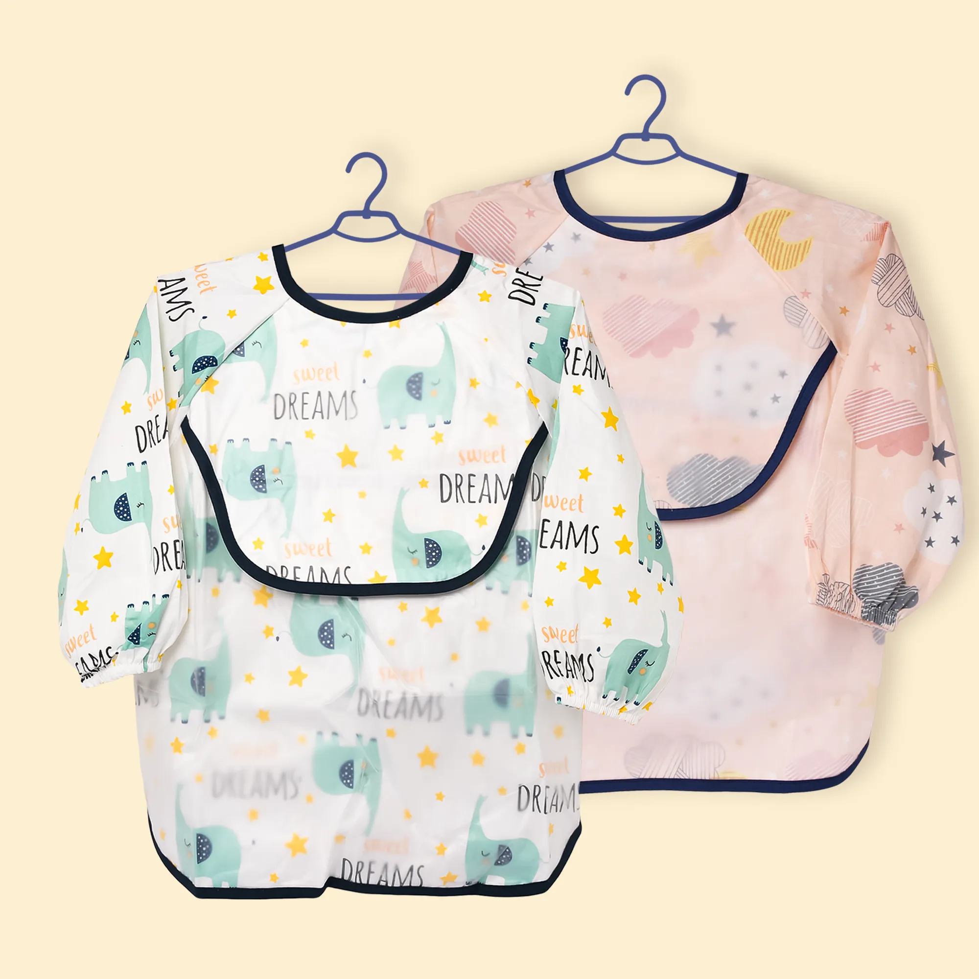THE LITTLE LOOKERS Baby Bibs with Pocket Long Sleeved Bib for Toddlers, Kids I Washable, Lightweight & Waterproof, Bibs for 6 - 24 Months Baby (Pack of 2)