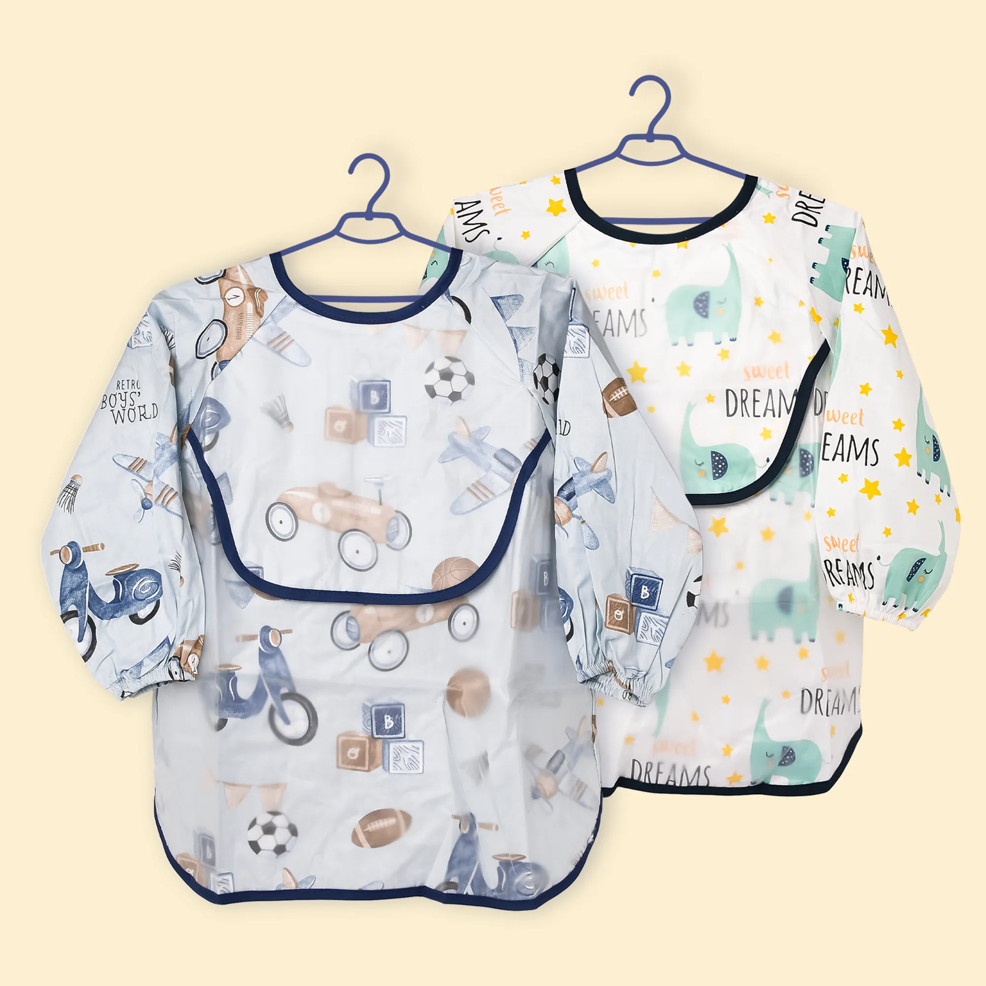 THE LITTLE LOOKERS Baby Bibs with Pocket Long Sleeved Bib for Toddlers, Kids I Washable, Lightweight & Waterproof, Bibs for 6 - 24 Months Baby (Pack of 2)