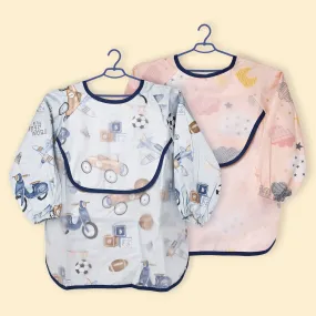 THE LITTLE LOOKERS Baby Bibs with Pocket Long Sleeved Bib for Toddlers, Kids I Washable, Lightweight & Waterproof, Bibs for 6 - 24 Months Baby (Pack of 2)