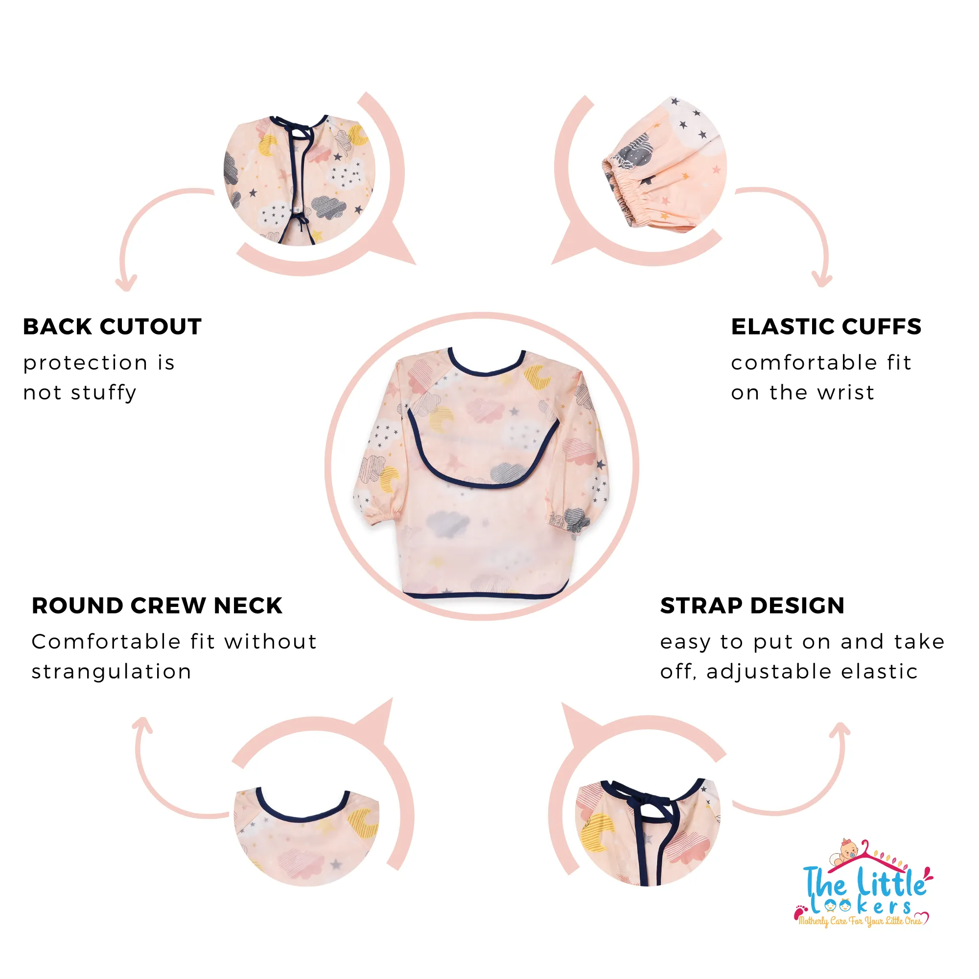 THE LITTLE LOOKERS Baby Bibs with Pocket Long Sleeved Bib for Toddlers, Kids I Washable, Lightweight & Waterproof, Bibs for 6 - 24 Months Baby (Pack of 2)