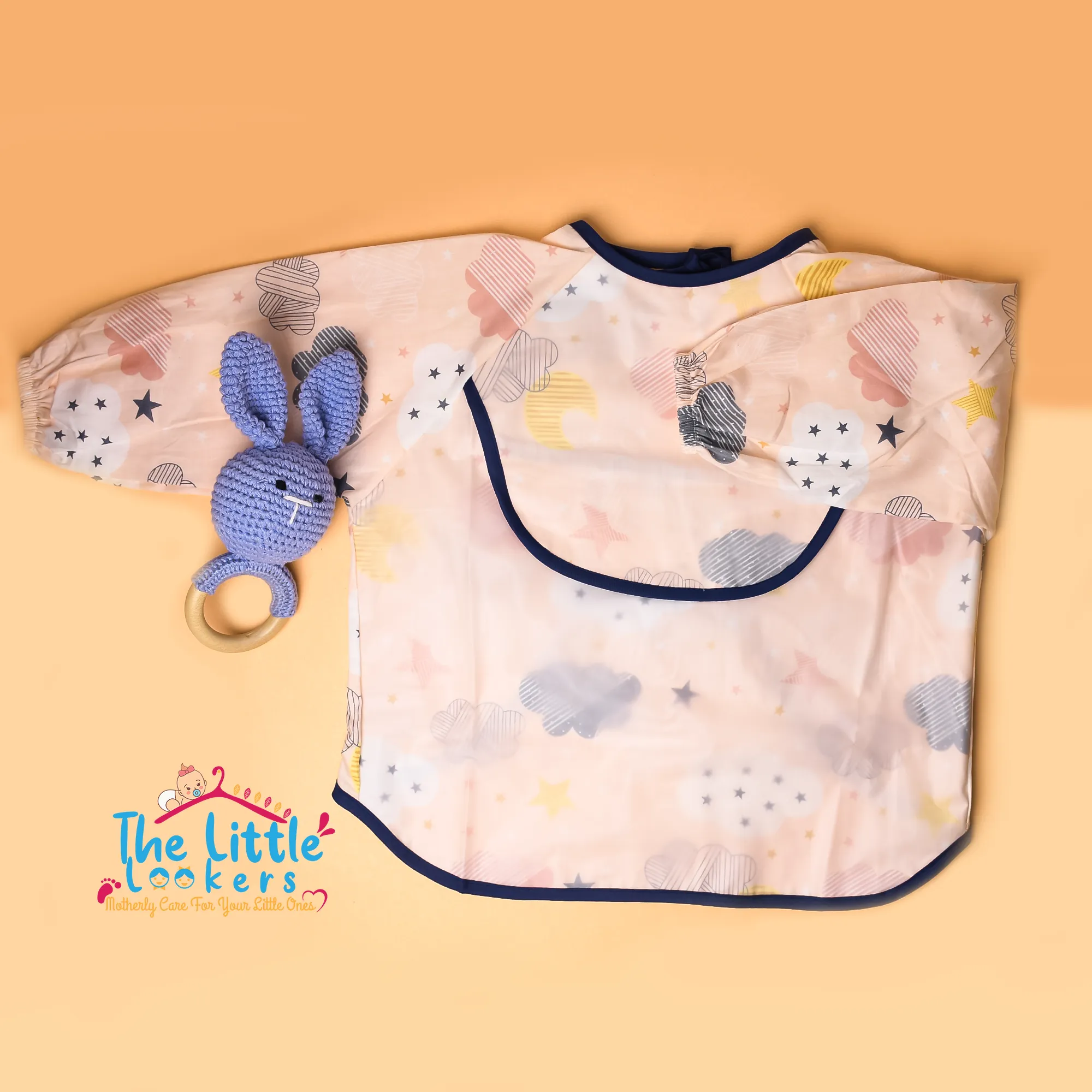 THE LITTLE LOOKERS Baby Bibs with Pocket Long Sleeved Bib for Toddlers, Kids I Washable, Lightweight & Waterproof, Bibs for 6 - 24 Months Baby (Pack of 2)