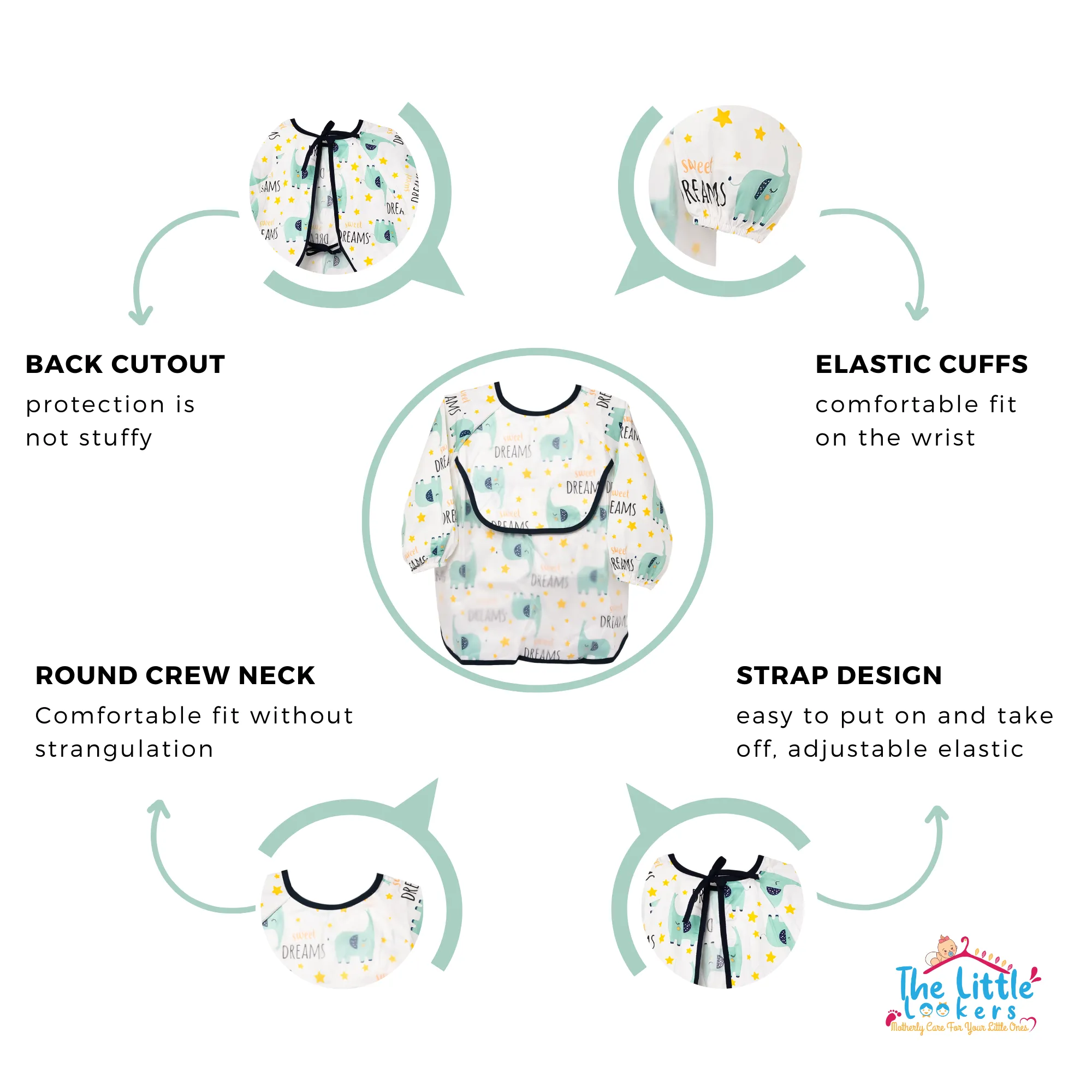 THE LITTLE LOOKERS Baby Bibs with Pocket Long Sleeved Bib for Toddlers, Kids I Washable, Lightweight & Waterproof, Bibs for 6 - 24 Months Baby (Pack of 2)