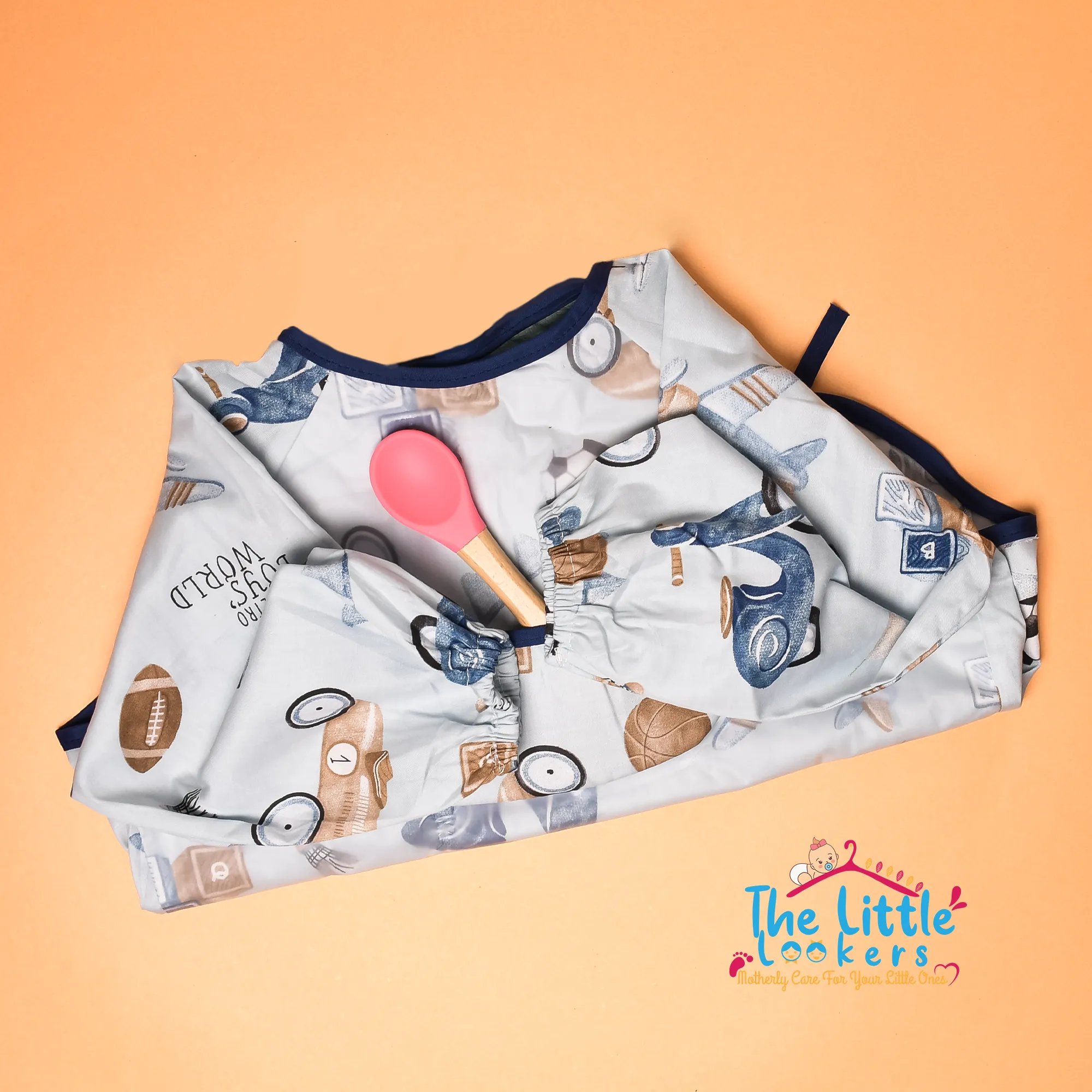 THE LITTLE LOOKERS Baby Bibs with Pocket Long Sleeved Bib for Toddlers, Kids I Washable, Lightweight & Waterproof, Bibs for 6 - 24 Months Baby (Pack of 2)