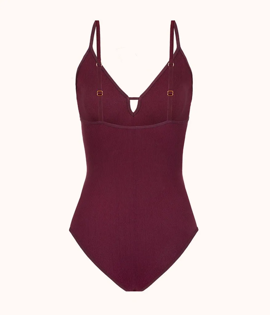 The Seamless Deep V Bodysuit: Eggplant