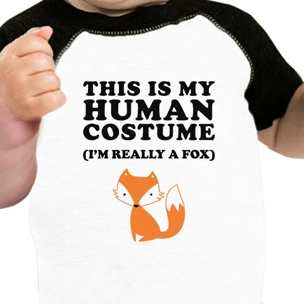 This Is My Human Costume Fox Baby Black And White Baseball Shirt