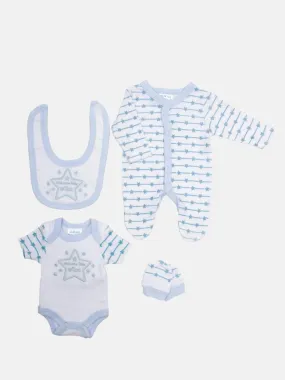 Tiny Baby Boy Star 4 piece set - White and Baby Blue