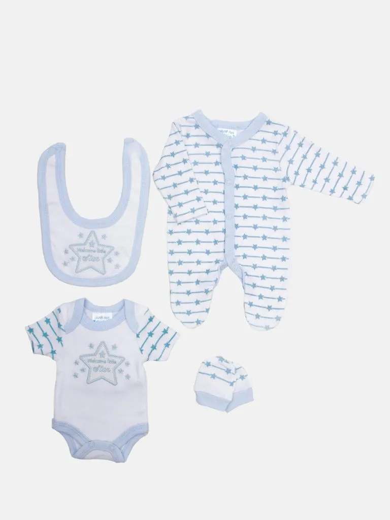 Tiny Baby Boy Star 4 piece set - White and Baby Blue