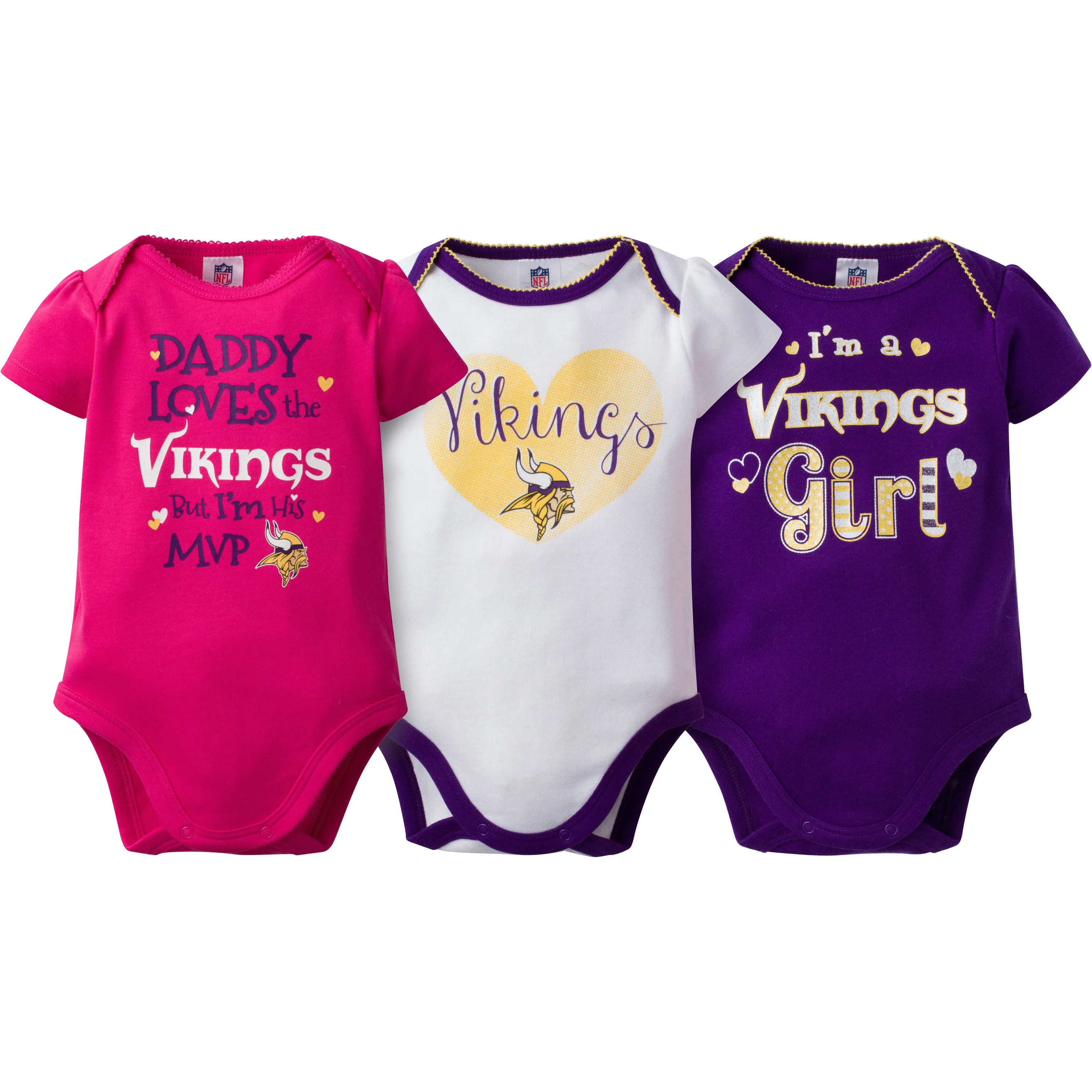 Vikings Girls 3 Pack Short Sleeved Onesies