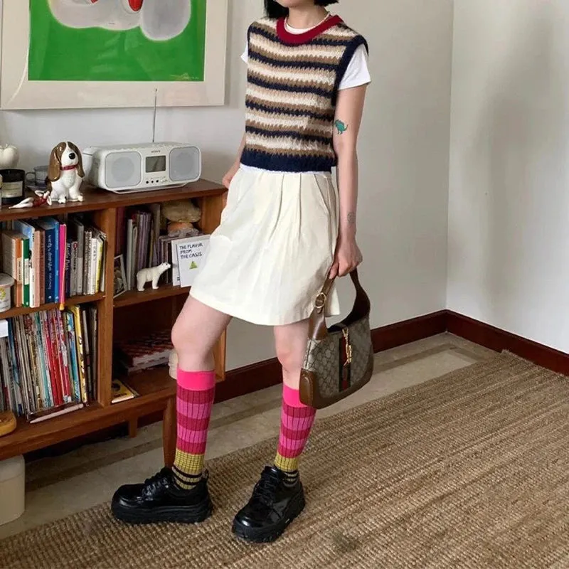 Vintage Multi Stripe Knee High Socks