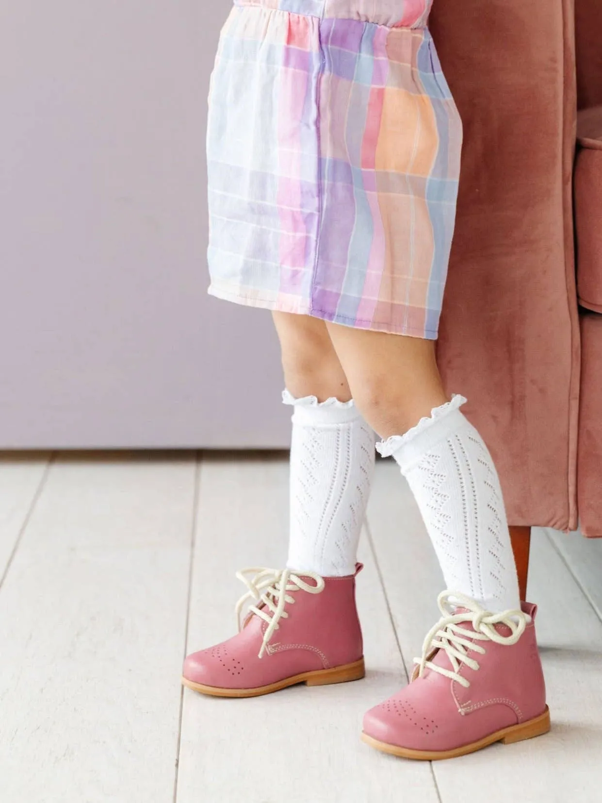 White Fancy Lace Top Knee High Socks