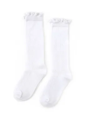 White Fancy Lace Top Knee High Socks