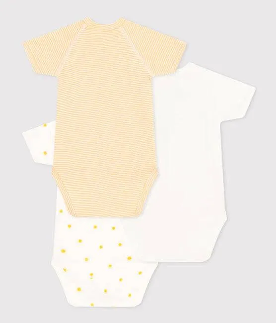 Wrapover Short-Sleeved Printed Cotton Bodysuit - Pack of 3 (Suns)